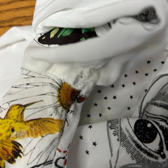 Desigual Graphic Long Sleeve Button Top White Multicolor Art Print – Size Small - Picture 6 of 6